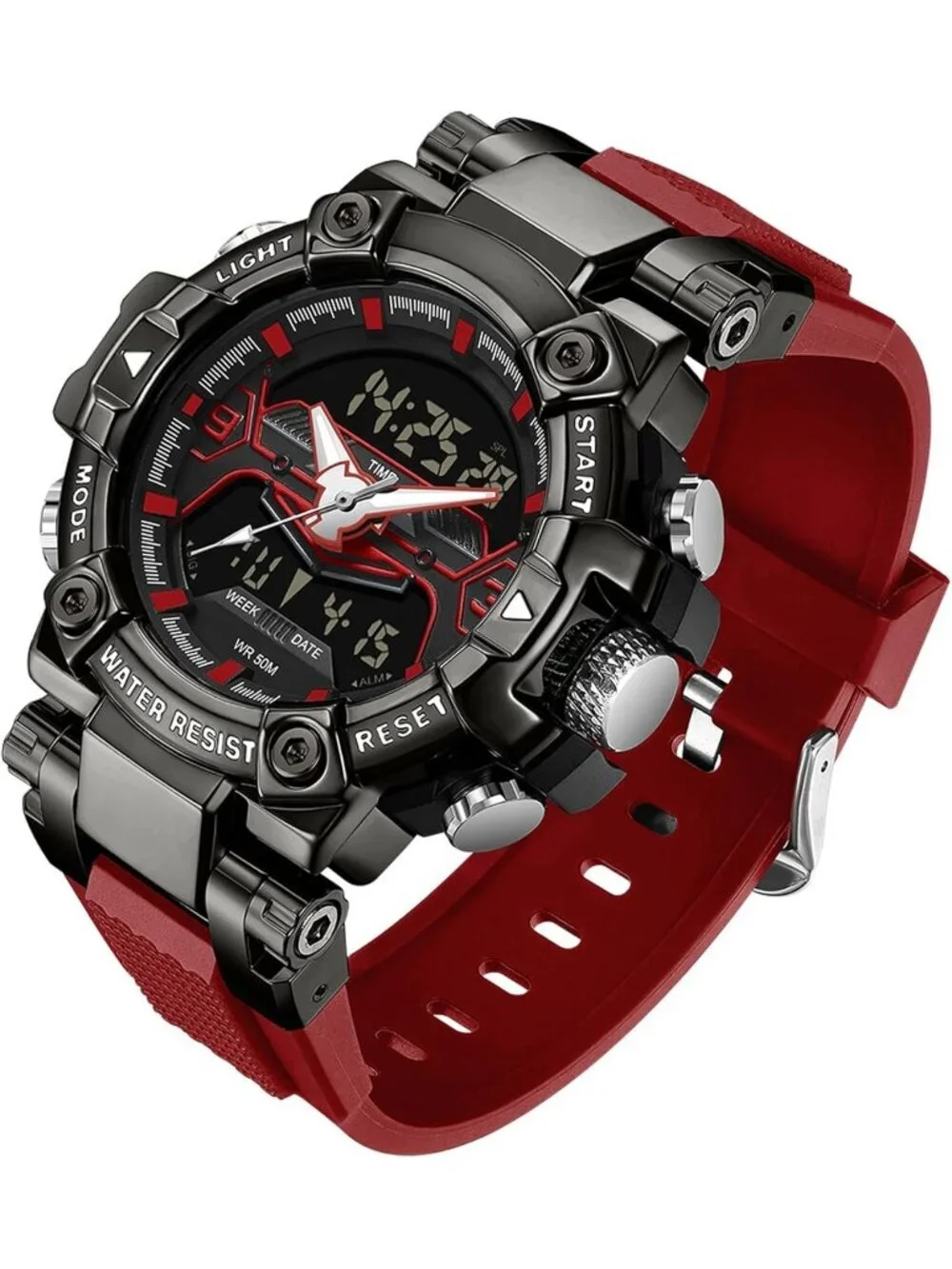 Men's Red Analog Quartz Cool Designer Hombres Unique Electronics Digital Watch